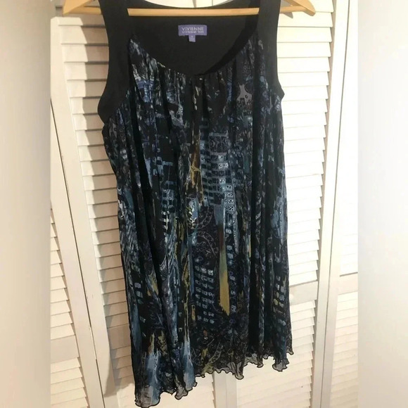 Vivienne Tam Abstract Blue Black Sleeveless Lined Mini Shift Dress Artsy Size S - Picture 1 of 10